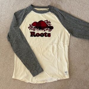Roots Long Sleeve Tee - Cream and Gray with Red Logo